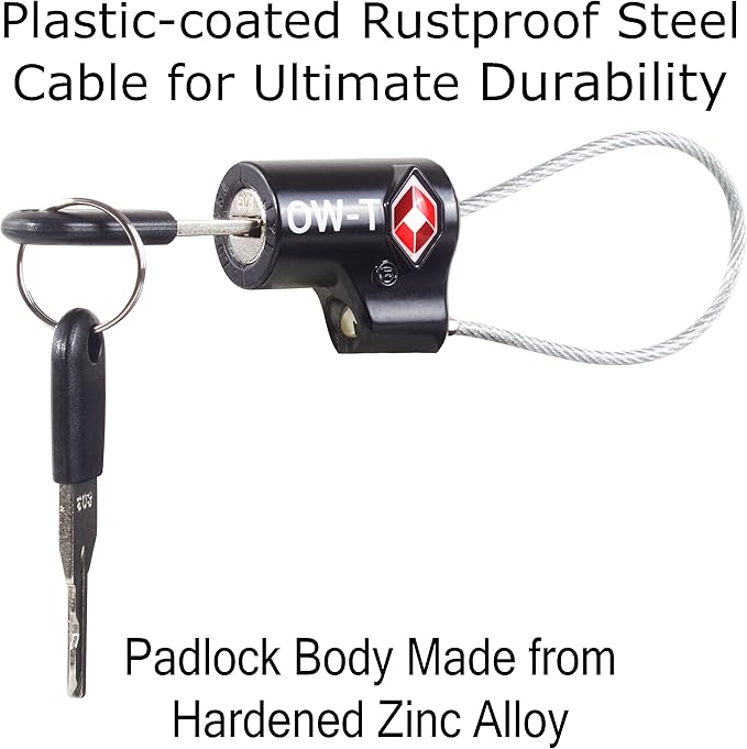 ✅ TSA Key Cable Padlock - Heavy Duty Travel Sentry Approved Lock for Suitcases, Luggage, Gym Lockers and Tool Boxes - One-Wear, OW-Travel