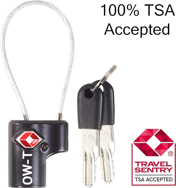 ✅ TSA Key Cable Padlock - Heavy Duty Travel Sentry Approved Lock for Suitcases, Luggage, Gym Lockers and Tool Boxes - One-Wear, OW-Travel