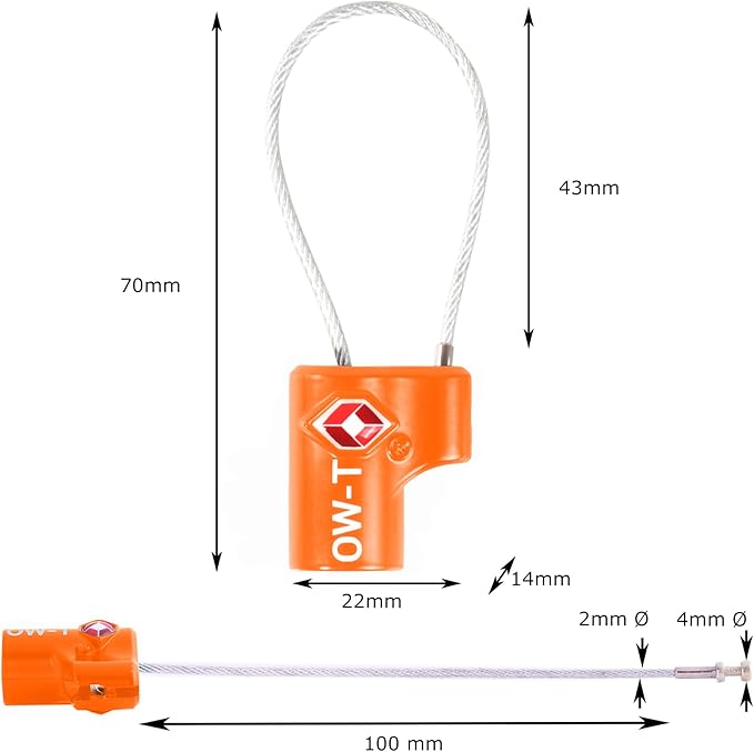 ✅ TSA Key Cable Padlock - Heavy Duty Travel Sentry Approved Lock for Suitcases, Luggage, Gym Lockers and Tool Boxes - One-Wear, OW-Travel