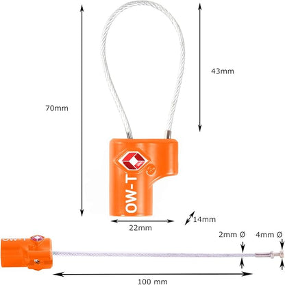 ✅ TSA Key Cable Padlock - Heavy Duty Travel Sentry Approved Lock for Suitcases, Luggage, Gym Lockers and Tool Boxes - One-Wear, OW-Travel