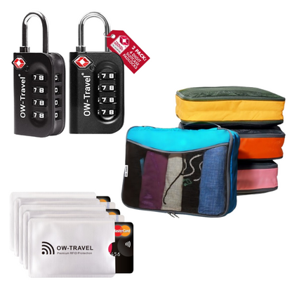 TSID Travel Essentials Bundle. TSA Luggage Locks, Packing Cubes & Free RFID Sleeves