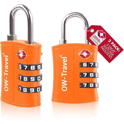 TSA luggage locks. Orange 3-dial padlocks for suitcases lockers bags