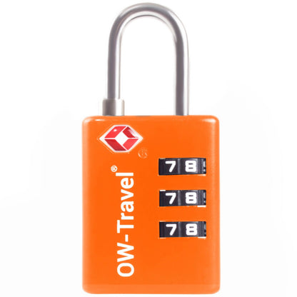 TSA luggage locks. Orange suitcase bag padlocks with inspection alert