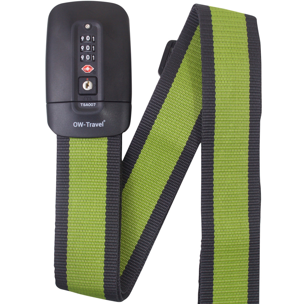 Green / Grey TSA luggage strap. Lockable suitcase belts for added security