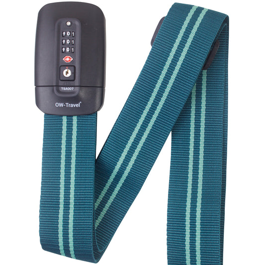 Heavy Duty Lockable Luggage Strap Suitcase Belts TSA - with Personalised Name Tag Identifier Address Label (Blue / Green) - One-Wear, OW-Travel