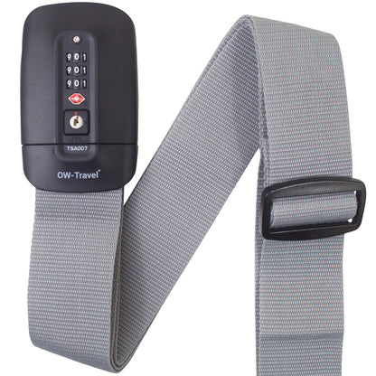 Heavy Duty Lockable Luggage Strap Suitcase Belts TSA - with Personalised Name Tag Identifier Address Label (Grey) - One-Wear, OW-Travel