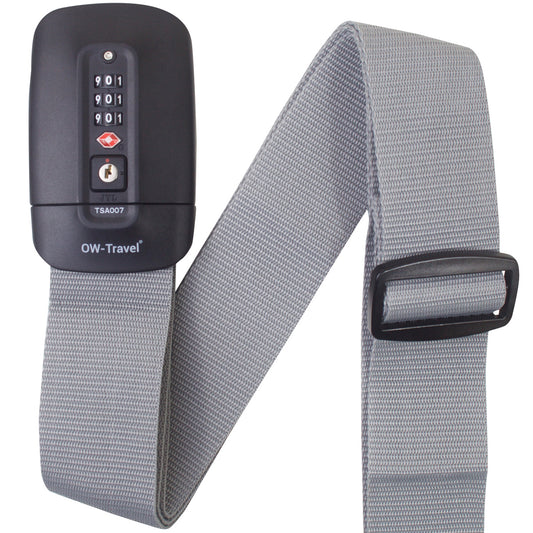 Heavy Duty Lockable Luggage Strap Suitcase Belts TSA - with Personalised Name Tag Identifier Address Label (Grey) - One-Wear, OW-Travel