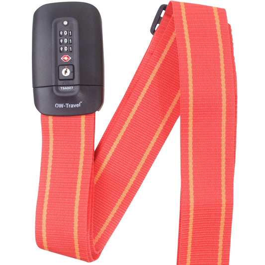 Heavy Duty Lockable Luggage Strap Suitcase Belts TSA - with Personalised Name Tag Identifier Address Label (Red / Yellow) - One-Wear, OW-Travel