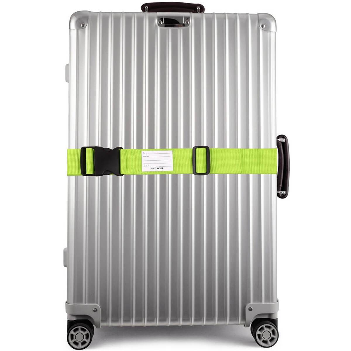 ✅ Heavy Duty Luggage Strap Suitcase Belts - with Personalised Baggage Claim Identifier Address Label (Bright Green) - One-Wear