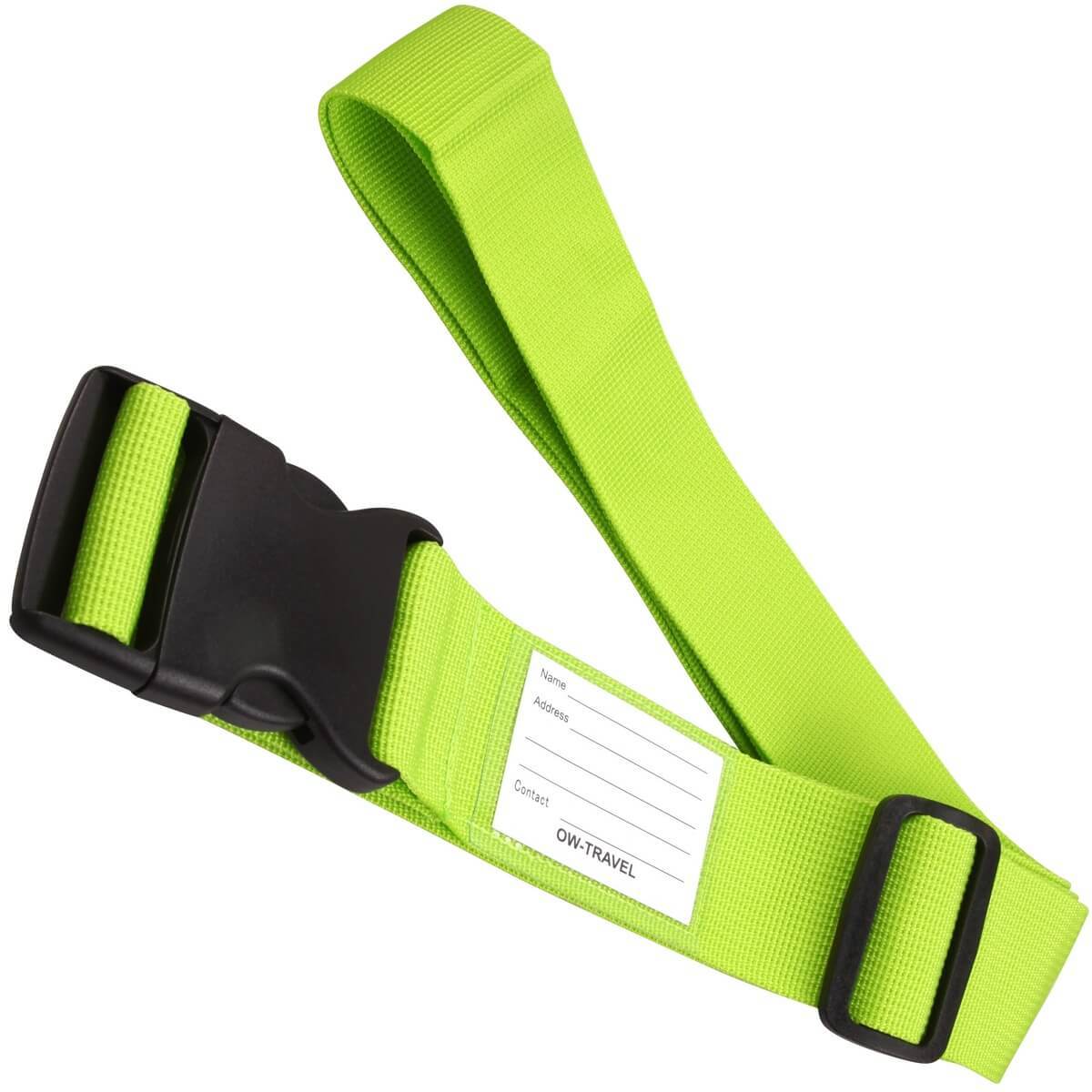 ✅ Heavy Duty Luggage Strap Suitcase Belts - with Personalised Baggage Claim Identifier Address Label (Bright Green) - One-Wear
