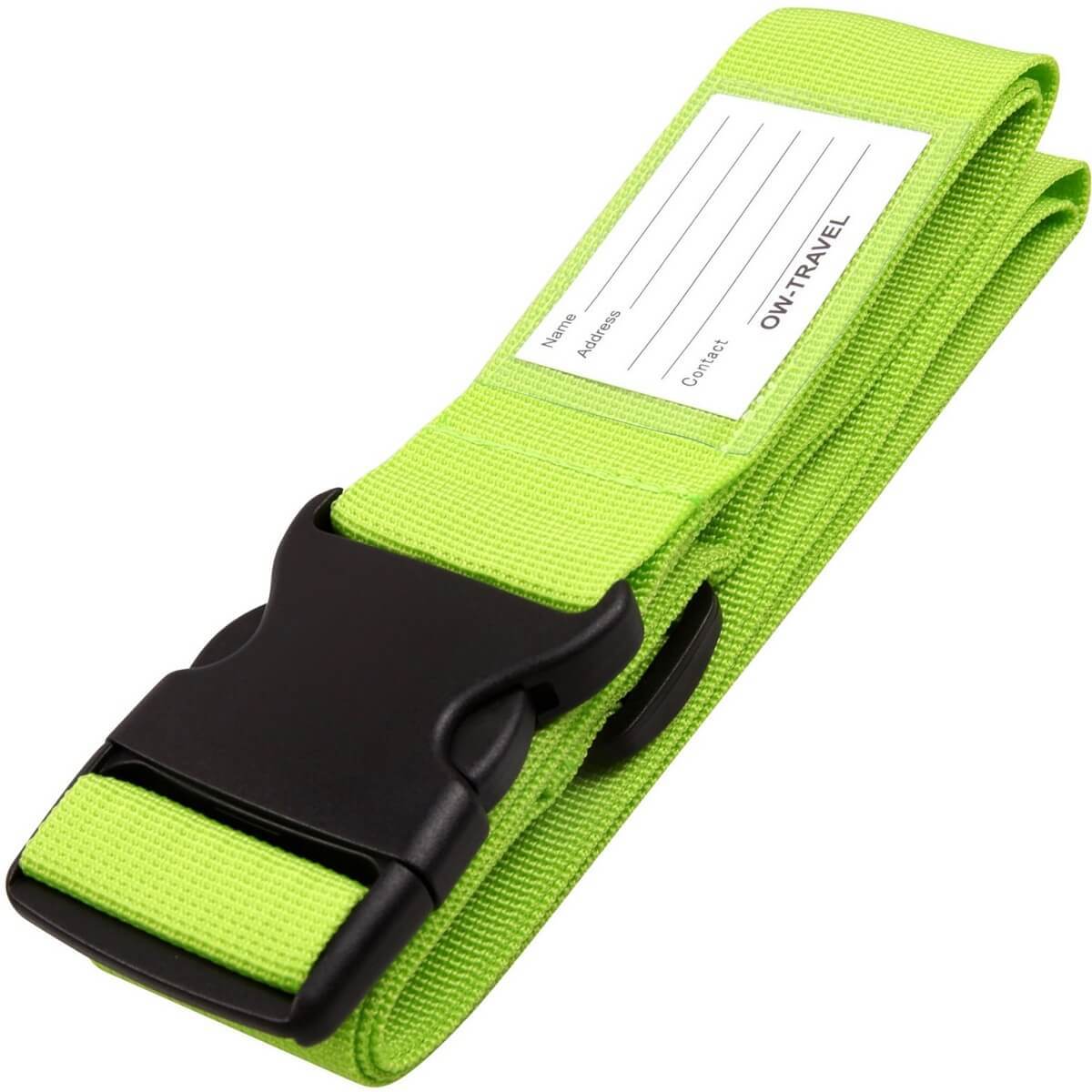 ✅ Heavy Duty Luggage Strap Suitcase Belts - with Personalised Baggage Claim Identifier Address Label (Bright Green) - One-Wear