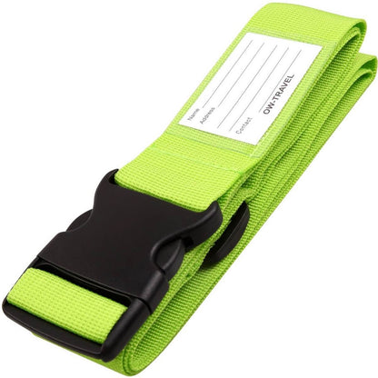 ✅ Heavy Duty Luggage Strap Suitcase Belts - with Personalised Baggage Claim Identifier Address Label (Bright Green) - One-Wear