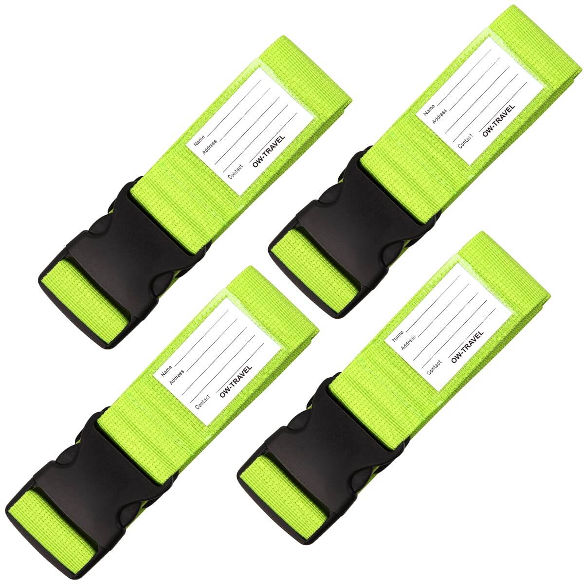 ✅ Heavy Duty Luggage Strap Suitcase Belts - with Personalised Baggage Claim Identifier Address Label (Bright Green) - One-Wear