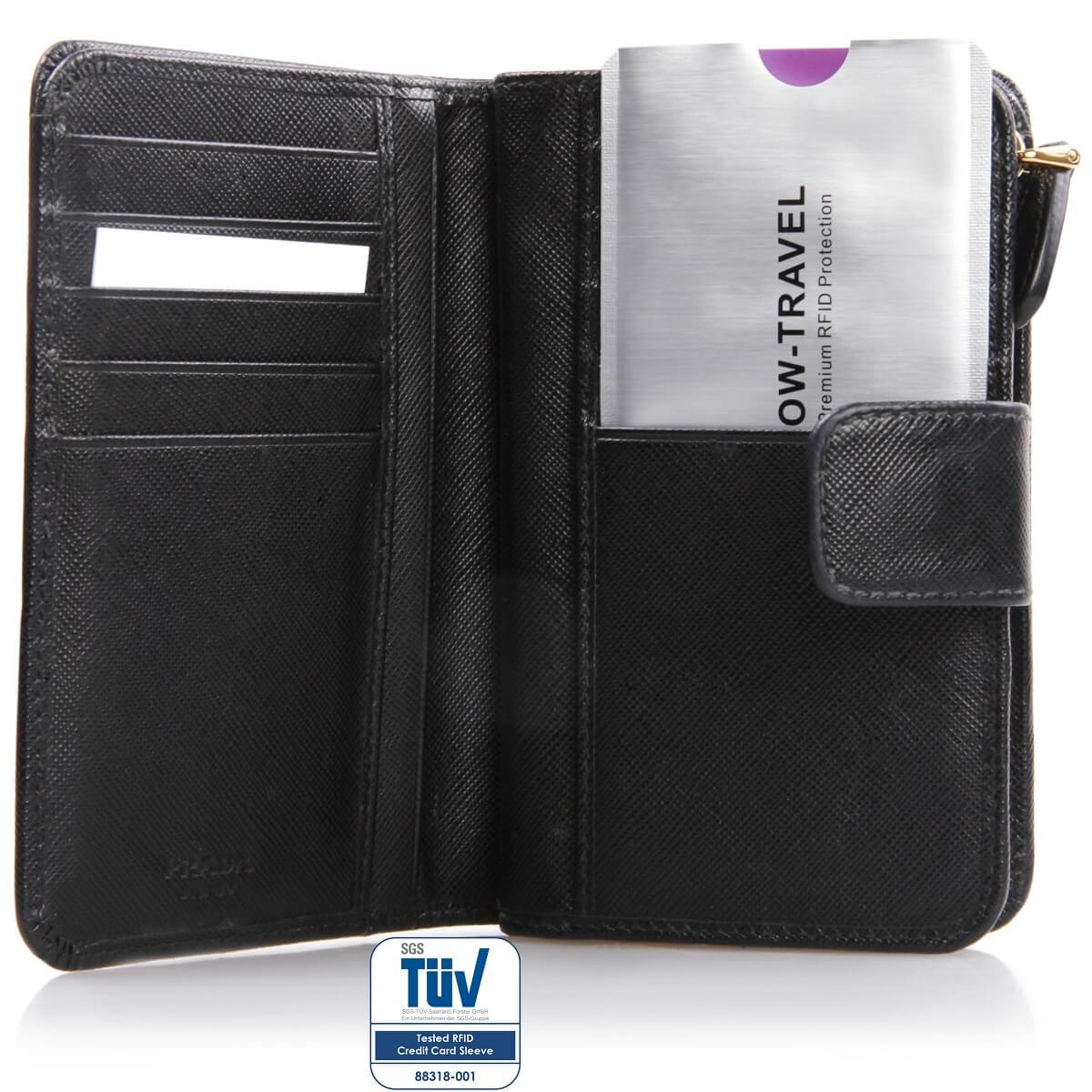 ✅ TÜV APPROVED RFID & NFC Blocking Credit Card Wallet+ Passport Protector Sleeves - Identity Theft Protection for Contactless Cards - One-Wear