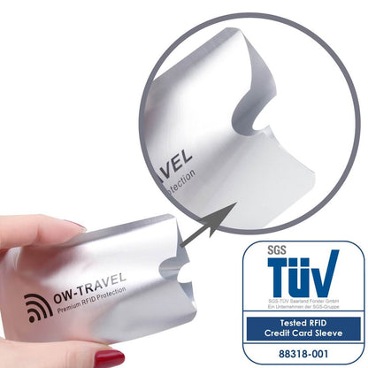 ✅ TÜV APPROVED RFID & NFC Blocking Credit Card Wallet+ Passport Protector Sleeves - Identity Theft Protection for Contactless Cards - One-Wear, OW-Travel