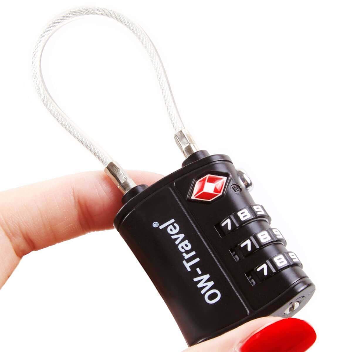 ✅ 3 Dial TSA Cable Combination Padlock - Travel Sentry Approved Heavy Duty Number Lock for Suitcases, Luggage, Gym Lockers and Tool Boxes - One-Wear