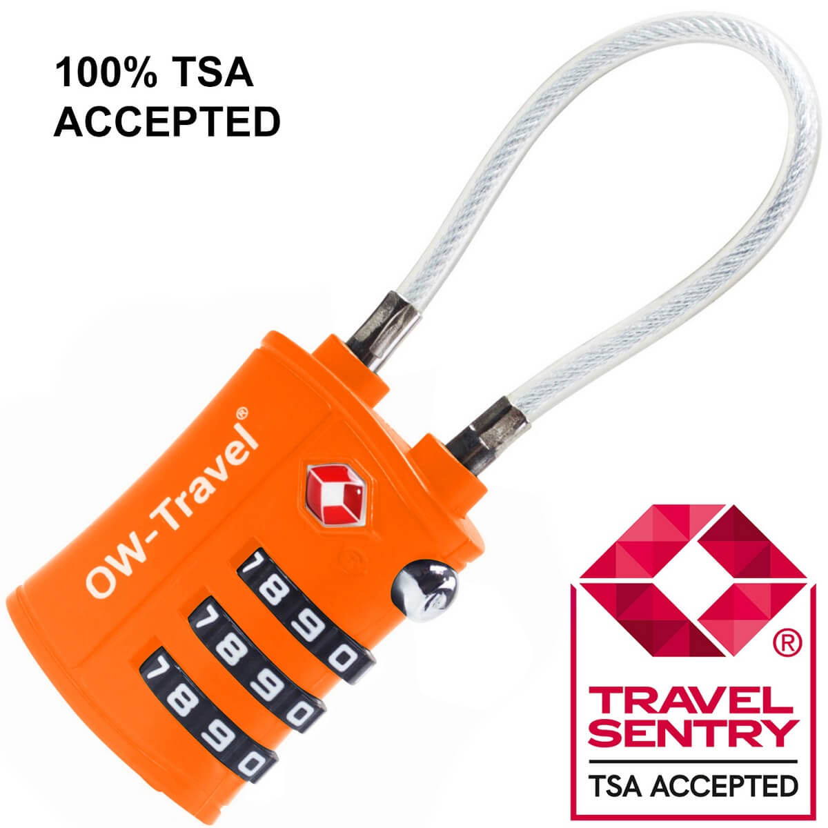 TSA luggage locks. Orange cable padlock for suitcases gym lockers bags